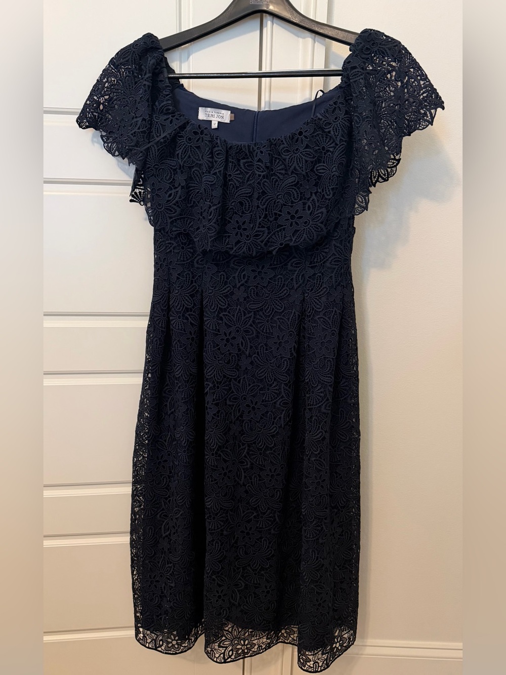 Teri Jon Navy Lace Fit-and-Flare Dress